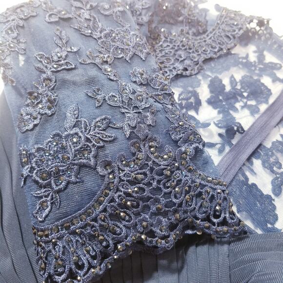 La Femme Rhinestones Beaded Lace Long Evening Gown - Picture 6 of 11